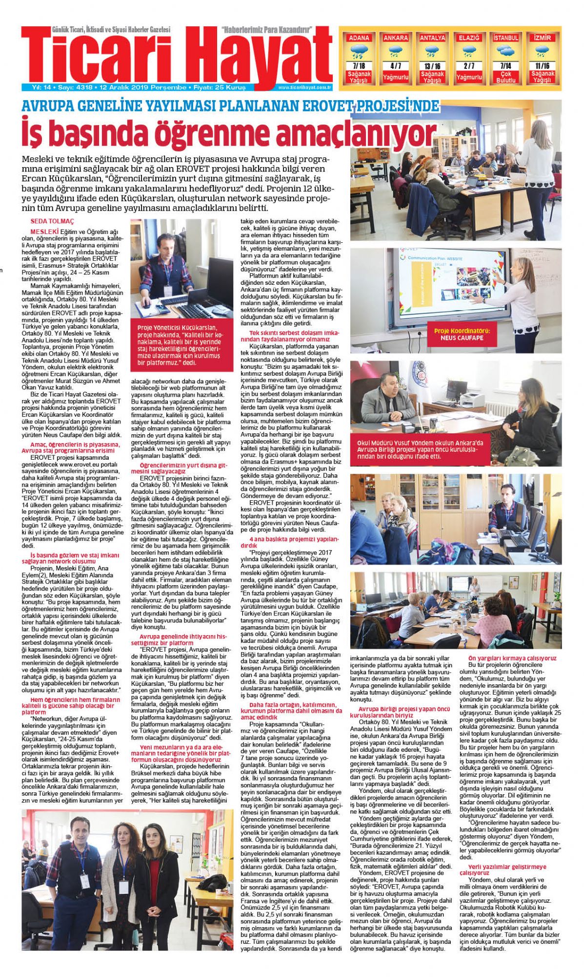 EROVET Projesi'nde iş başında öğrenme amaçlanıyor